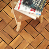 Interlocking Deck Tile (Pack of 10, 12"x12") Acacia Hardwood Deck Tile, Interlocking Patio Tile in Solid Acacia Wooden Oiled Finish Waterproof All Weather (12x12x0.85 inch, 8 Slat on Each Tile) LOAQUA