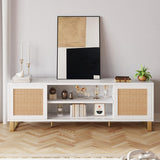 IDEALHOUSE Rattan TV Stand 66 Inch, White Entertainment Center Modern TV Console Table with Storage, Doors and Shelves, Media Cabinet Furniture for Living Room Bedroom IDEALHOUSE