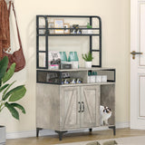 Garvee Cat Litter Box Enclosure,Hidden Litter Box Furniture with Open Shelf & Compartments, Metal Frame Indoor Cat House Furniture Cabinet for Most of Litter Box, Grey Garvee