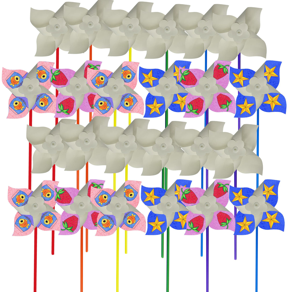 4E's Novelty DIY Pinwheels Craft for Kids (24 Pack) Color Your Own White Pinwheels, Bulk Summer Craft Kit for Boys & Girls, Arts and Craft Party Activity, Patriotic 4th of July Crafts 4E's Novelty