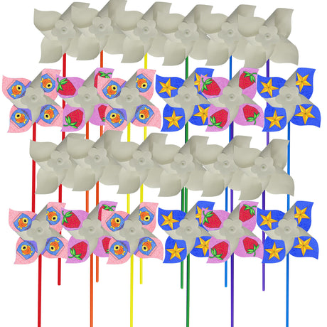 4E's Novelty DIY Pinwheels Craft for Kids (24 Pack) Color Your Own White Pinwheels, Bulk Summer Craft Kit for Boys & Girls, Arts and Craft Party Activity, Patriotic 4th of July Crafts 4E's Novelty