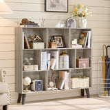 LEYAOYAO 10 Cube Bookshelf,3 Tier Modern Wide Bookcase with Legs,Mid-Century Wood Bookshelves Storage，Retro Grey Large Book Case,Freestanding Organizer Display Shelf for Bedroom,Living Room,Office LEYAOYAO