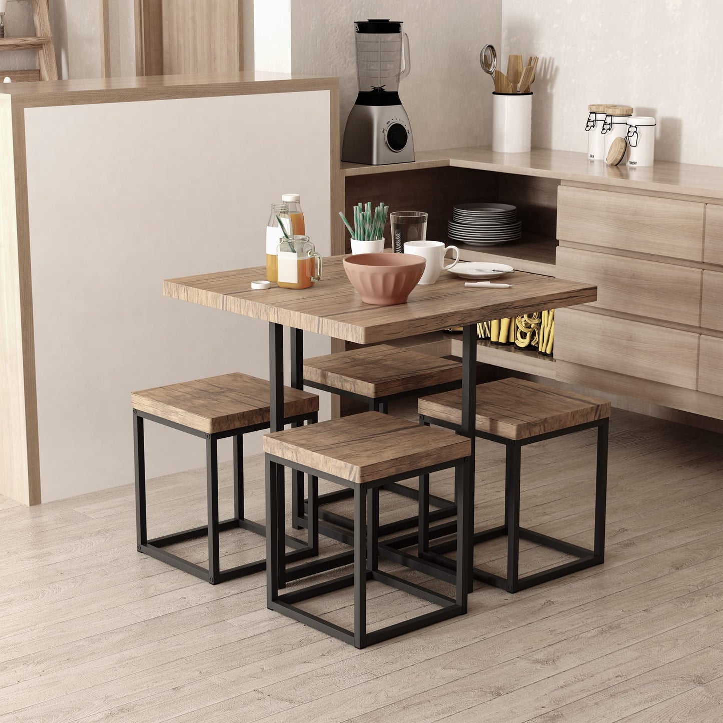 HOMCOM 5-Piece Square Dining Set for 4 in Walnut Wood Finish - Perfect for Small Spaces