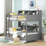 Harper & Bright Designs Twin Over Twin Bunk Bed with Storage and Shelves in Grey Harper & Bright Designs