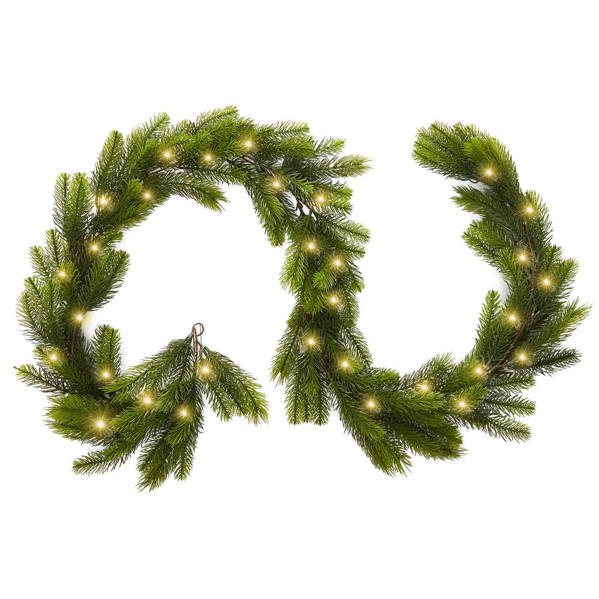 9FT Real Touch Norfolk Pine Garland Christmas with Light Winter Artificial Faux Greenery Garland Table Mantle Stairs Fireplace Wall Decor Outdoor Indoor Porch Home Decorations (Battery Not Included) Noiclub