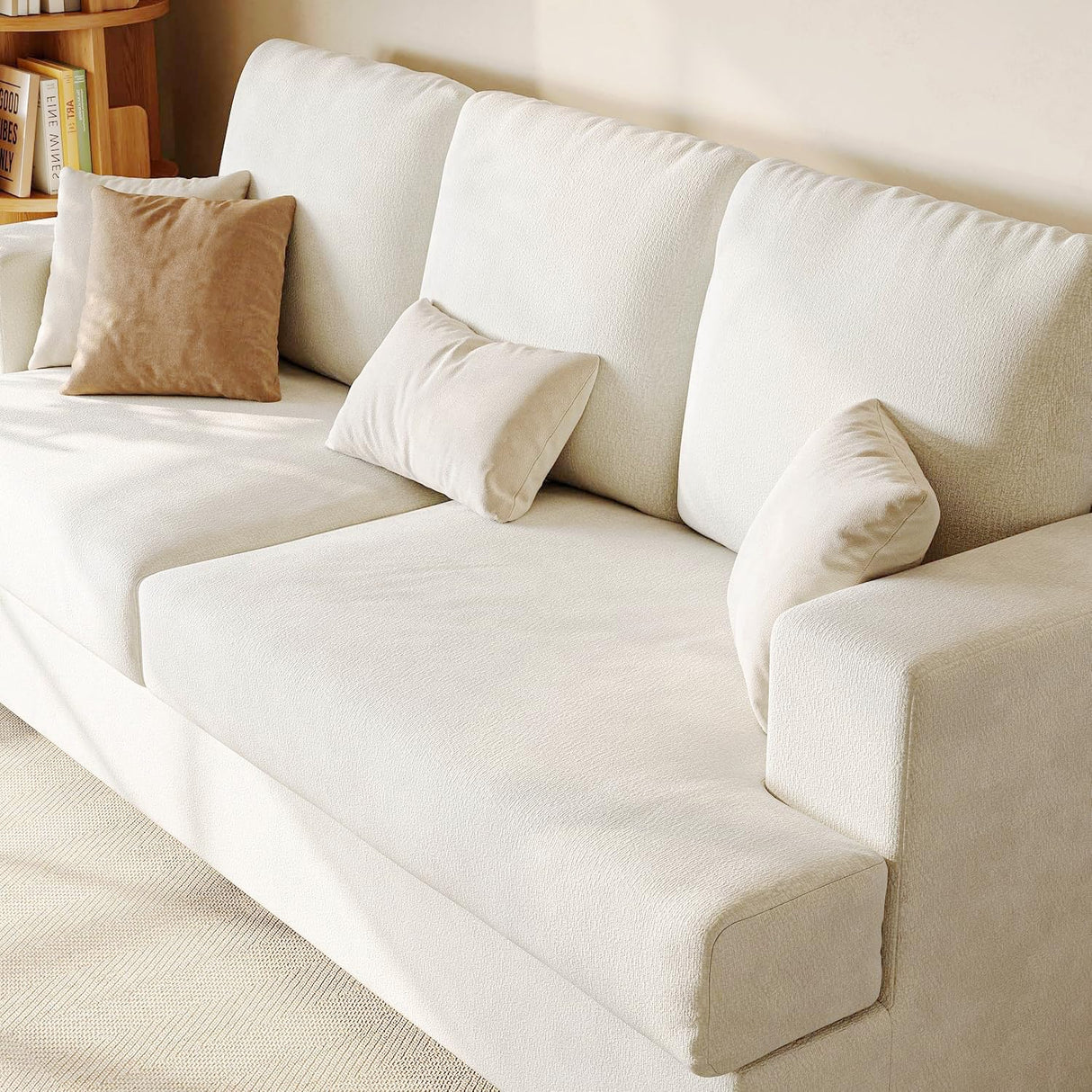 Comkei 89" 3 Seater Couches for Living Room Sofas Comfy Sectional Couch with 24" Deep Seat Loveseat Sofa for Small Apartment, Cream White Comkei