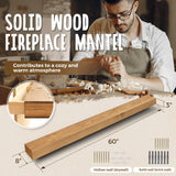 ABSWHLM 60x8x3 Fireplace Mantel - Handcrafted Hollow Rustic Solid Wood Wall Mounted Floating Shelf with Invisible Heavy Duty Wood Bracket (Natural Wood) ABSWHLM