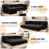 89" Velvet Convertible Sofa Bed Couch - Queen Sleeper Sofa with Ottoman, Button Tufted Chesterfield Sofa, King Size Pull Out Sleeper Couch Bed for Small Spaces Apartments, Living Room, Black Justdwells