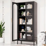 YILFANA 71" Tall Glass Display Case, Curio Cabinet with Adjustable Shelves, Metal Bookcase for Kitchen Pantry, Office, Bathroom - Black YILFANA