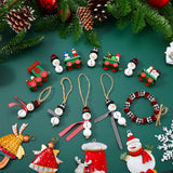 Landical 180 Piece DIY Christmas Snowman Wooden Bead Crafts Christmas DIY Ornaments Red Black Buffalo Plaid Wood Round Bead Xmas Print Wooden Beads with Twine Scarf for Crafts Landical