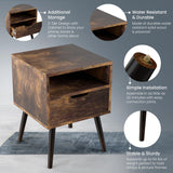 Lifetime Home 2 SET, Mid-Century Modern Nightstand, Wooden Table with Storage Drawer - Bedside Table for Bedroom or End Table for Living Room, Dark Natural Wood Accent Decor - Rustic Brown Lifetime Home