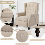 Mid-Century Wingback Recliner Chair with Massage & Heat, Accent Recliner with Nailhead Trim, Armchair with Side Pockets & Solid Wood Legs, Adjustable 3-Position Reclining Chair for Living Room, Beige GUEAPY