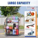 Mythinglogic Garage Sports Equipment Organizer, Baseball Storage Large Capacity, Sports Organizer for Garage with Hooks and Baskets, Ball Storage Rack for Football, Soccer Ball, Bat, Toys Mythinglogic