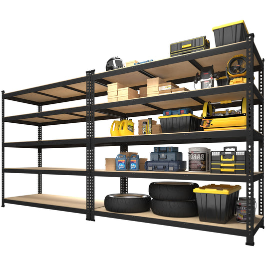 PrimeZone 2 Pack Storage Shelves 48" x 24" x 72" - 5 Tier Heavy Duty Adjustable Garage Storage Shelving, Metal Storage Utility Rack Shelf Unit for Warehouse Pantry Closet Kitchen, Black