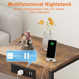 Fixwal Nightstands Set of 2 with Charging Station, End Tables with U-S-B Ports and Power Outlets, Narrow Bedside Table Set of 2 for Living Room, Farmhouse, Sofa Couch (Rustic Brown) Fixwal