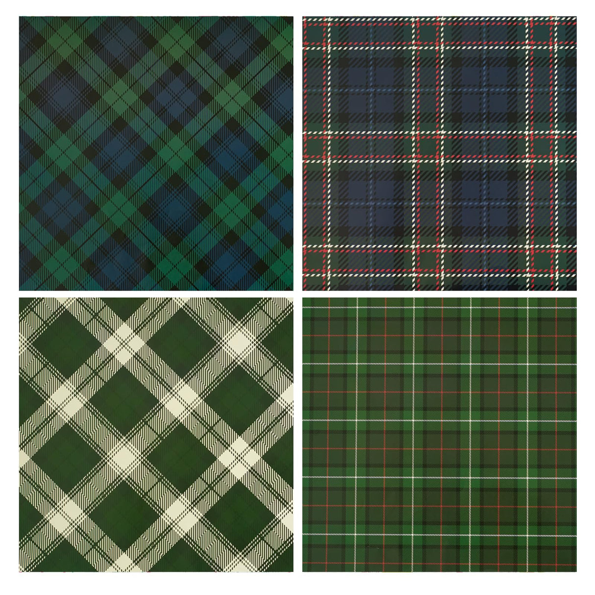 LeZakaa Christmas Green Wrapping Paper, 12 Folded Sheet with 4 Different Tartan Plaid Design for New Year Celebrations Holiday Gift Wrapping, 27.5 x 19.6 inches Per Sheet LeZakaa