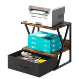 aboxoo Printer Stand for Desk with Storage Drawer, 2 Tier Desktop Or Under Desk Shelf, Multi-Purpose Desk Organizer for Home Office, fit Fax Machine/3D Printer/Scanner, Rustic Brown aboxoo