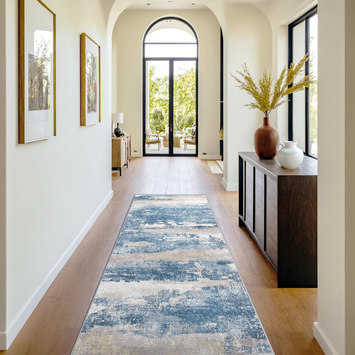 BEIMO Runner Rug for Hallway Kitchen 2x6 Machine Washable Runners Rug for Entryway, Blue Cream Soft Modern Abstract Throw Rugs, Floor Carpet with Non Slip Rubber Backing BEIMO