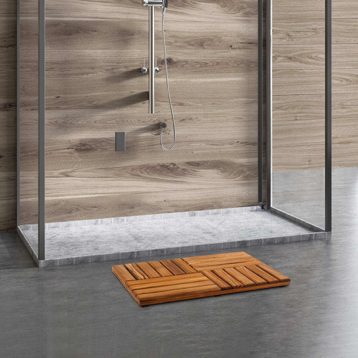 Utoplike Teak Wood Bath Mat, Wooden Shower Mat for Bathroom, 24 x 16 inch Non Slip Wood Floor Sturdy Mat for Inside Shower Luxury Spa Home or Outdoor Utoplike