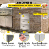 VEVOR Outdoor Kitchen Cabinets 16 W x 28.5 H x 20.5" D, BBQ Drawers Stainless Steel, Outdoor Kitchen Access Drawers with Handle, BBQ Island Drawers Flush Mount Triple Access, Patio Grill Station VEVOR
