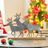 Glitzhome Christmas Reindeer Table Decoration, 12.81 Inches Metal Reindeer Decor with Wood Base, Farmhouse Galvanized Deer Decor for Home Rustic Xmas Mantle Shelf Desk Glitzhome