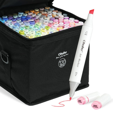 Ohuhu Alcohol Markers, 120-color Marker Set for Artists, Oahu Series, Double Tipped Alcohol Based Art Markers for Adults Coloring Sketching Illustration, Marker Case, Fine & Chisel Ohuhu