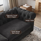 ONBRILL 82" Chesterfield Sofa, Black Velvet Couch with Rolled Arms, 23.6" Deep Seat Couch w/2 Throw Pillows, Button Tufted Backrest, Turned Wood Legs, Comfy Loveseat Sofa for Living Room, Bedroom ONBRILL