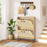 Crownland Shoe Cabinet, Shoe Storage Cabinet with 2 Flip-Out Drawers, Modern Two-Tier Shoe Rack Cabinet for Entryway, Hallway, Living Room(Wood) Crownland