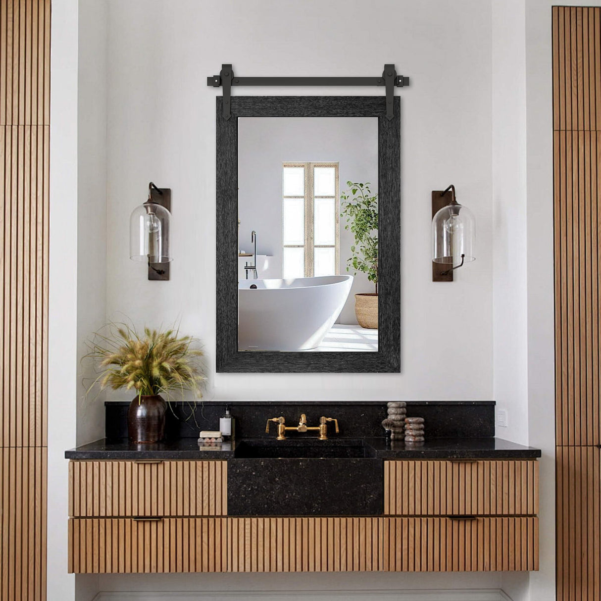 Farmhouse Bathroom Mirror for Over Sink 22”x32” Black, Rustic Western Barn Decor Bathroom Vanity Mirror, Wall Mirror for Bathroom, Living Room, Bedroom, Entryway Menscha
