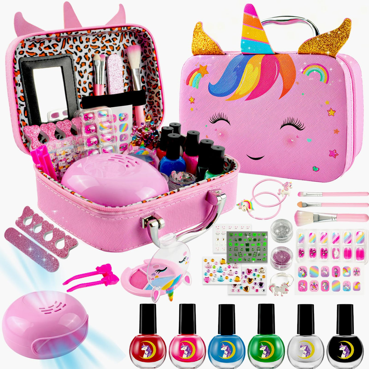 Kids Washable Makeup Kit& Nail Polish Kit for Girl, Kids Play Makeup Set Nail Art Princess Make Up Pretend Play Christmas Birthday Gift for Girls 3 4 5 6 7 8 9 10 11 12 Year Old Rhybor