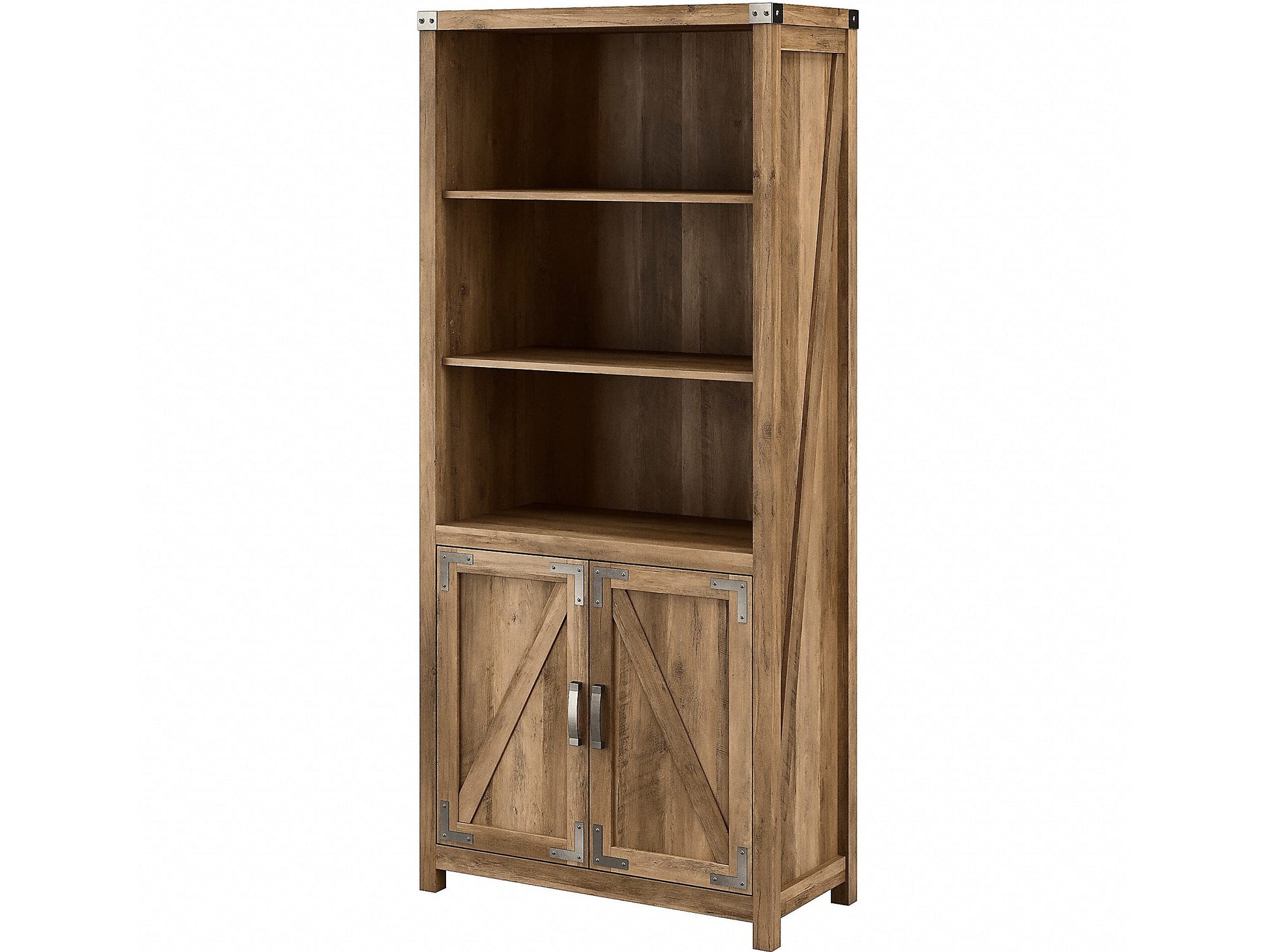 Kathy Ireland Home by Bush Cottage Grove 72-Inch Tall Bookcase with Doors in Reclaimed Pine - WoodArtSupply