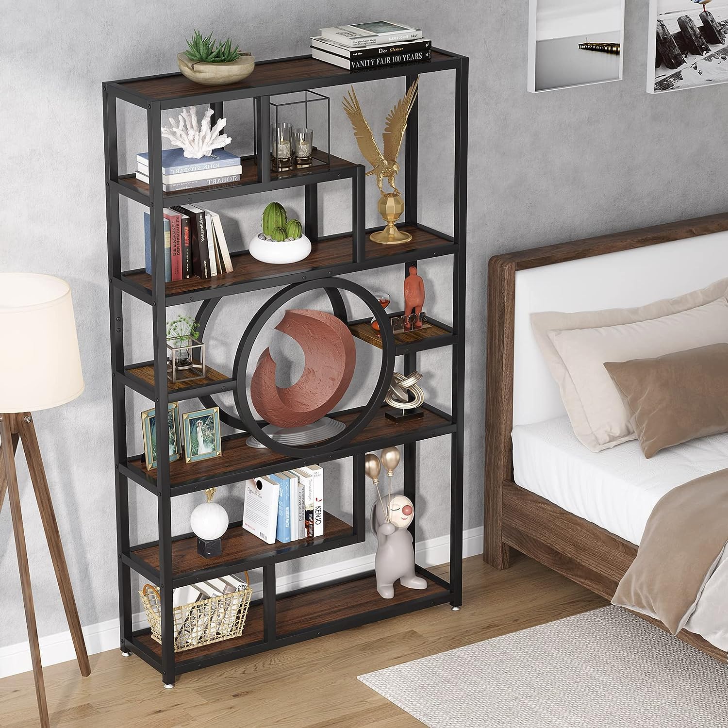 Tribesigns 72-Inch Geometric Industrial Bookshelf with 11 Open Shelving Units - WoodArtSupply