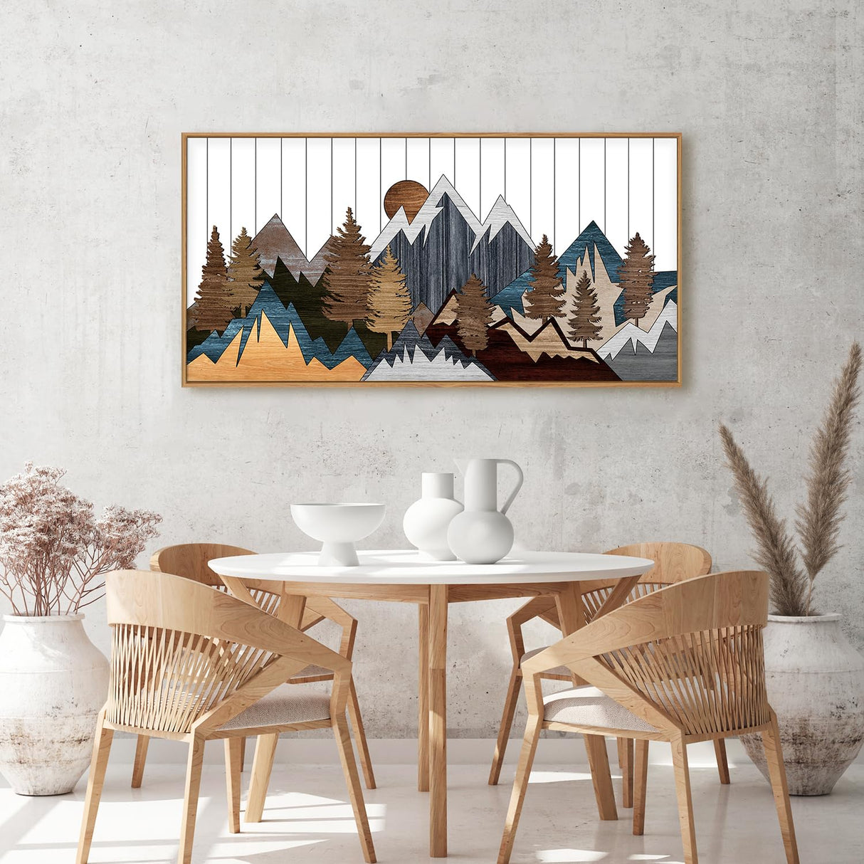 CHDITB Framed Wood Mountain Wall Art, 20"x40" Large Country Woodcut Style Wall Decor, Rustic Forest Nature Wall Painting, Modern Canvas Art Prints for Living Room, Bedroom, Farmhouse, Office CHDITB
