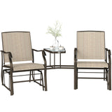 Outsunny Outdoor Glider Chairs with Coffee Table, Patio 2-Seat Rocking Chair Swing Loveseat with Breathable Sling for Backyard, Garden, and Porch, Light Brown Outsunny