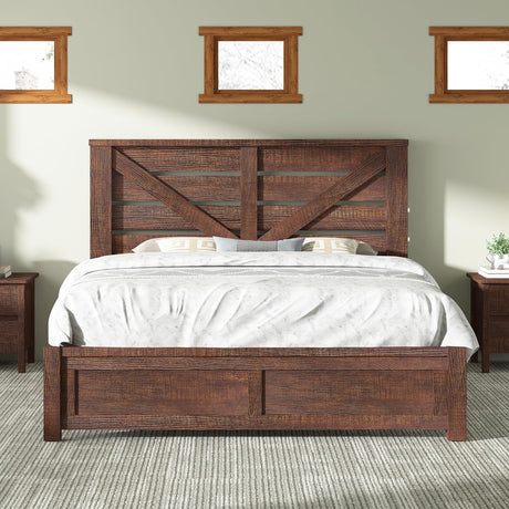 AMERLIFE Full Size Farmhouse Bed Frame with 49.2" Barn Door Headboard, Platform Bed Frame with Wood Slats, Under Bed Storage Space, Noisy Free, Easy Assemble, Reclaimed Barnwood AMERLIFE