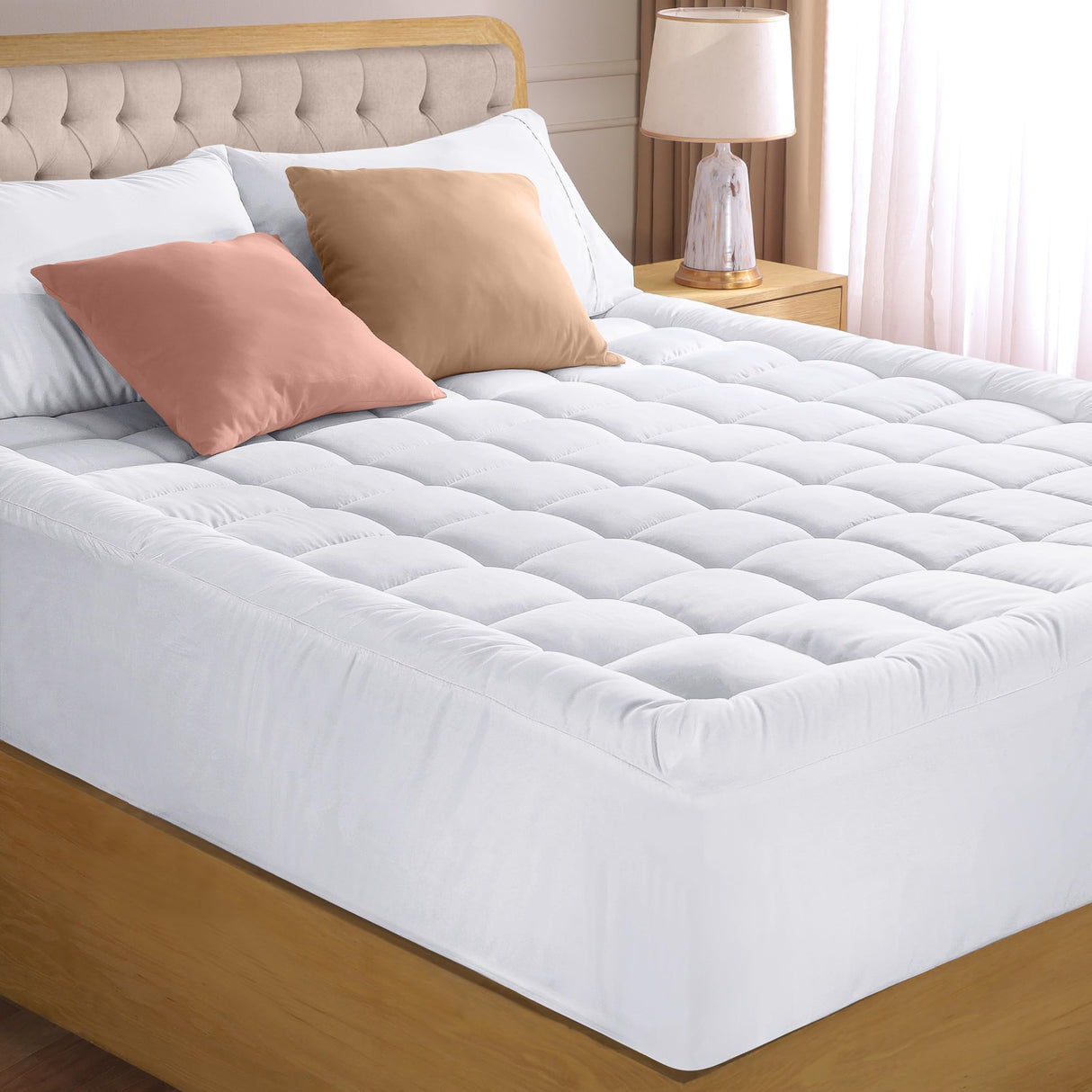 Utopia Bedding Twin Mattress Pad, Quilted Fitted Premium Mattress Protector, Deep Pocket Cover Stretches up to 16 Inches, Fluffy Pillow Topper (39x75 Inches, White) Utopia Bedding