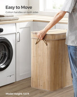 SONGMICS Laundry Hamper with Lid, Bamboo Laundry Basket, Removable Machine Washable Laundry Basket, with Handles, 26.4-Gallons, for Laundry Room, Bedroom, Bathroom, Natural ULCB063N01 SONGMICS