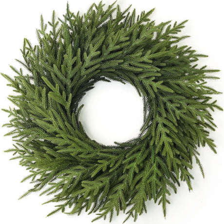 26" Norfolk Pine Wreath for Front Door, Artificial Christmas Wreaths Faux Green Fake Pine Needles Wreath for Front Door Wall Windows Indoor Outdoor Christmas Decor Juxdp