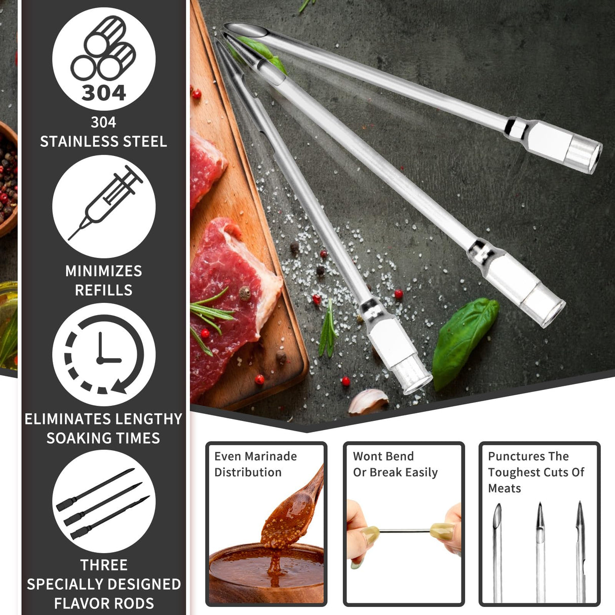 Turkey Meat Injector Syringe Kit with 3 Marinade Needles for BBQ Grill Smoker, 1 Cleaning Brush, 1 Oz/30 ml Large Capacity Injector Marinades for Meats Black TonJin