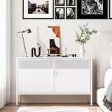 2 Door Storage Sideboard, Metal Storage Cabinet with 2 Adjustable Shelf,Multipurpose Metal Accent Cabinet for Office Home,Music Studio (White, 25''H) Washsemba