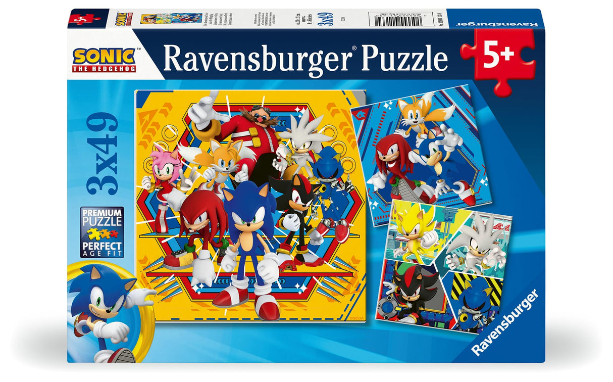 Ravensburger Sonic The Hedgehog 3 x 49 Piece Jigsaw Puzzle Set for Kids - Screen-Free Activity Boosts Concentration and Focus Ravensburger