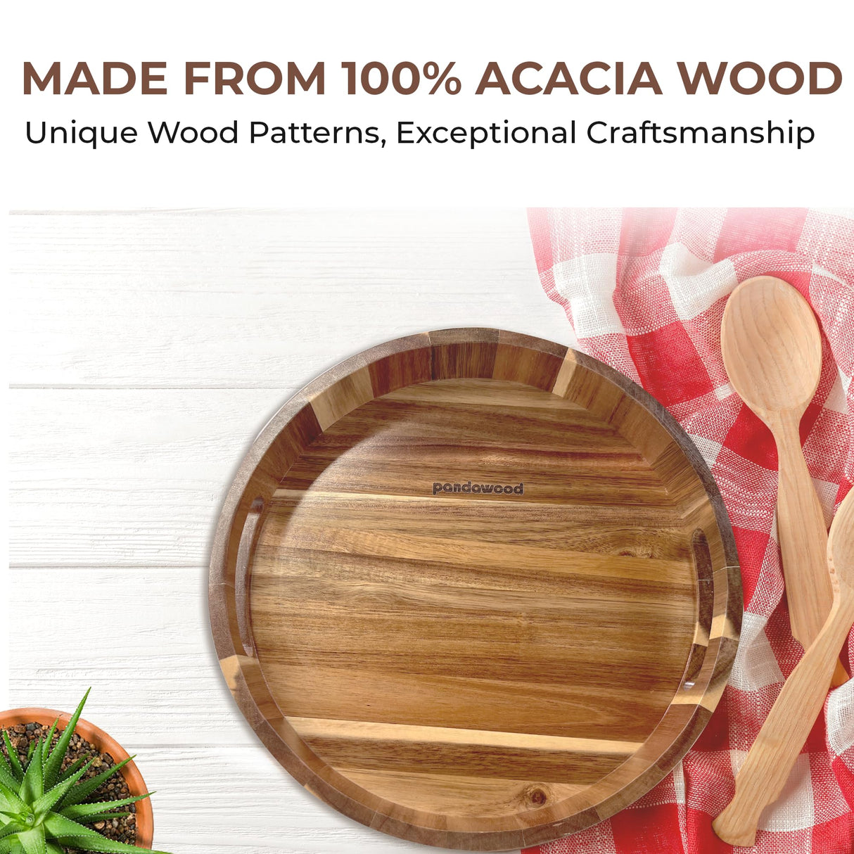 Lazy Susan Organizer - 12 Inch Lazy Susan Turntable Organizer - Wooden Lazy Susan for Table Top, Countertop, Cabinet, Pantry, Dining Table - 100% Acacia Wood Lazy Susan - Kitchen Countertop Organizer PANDAWOOD