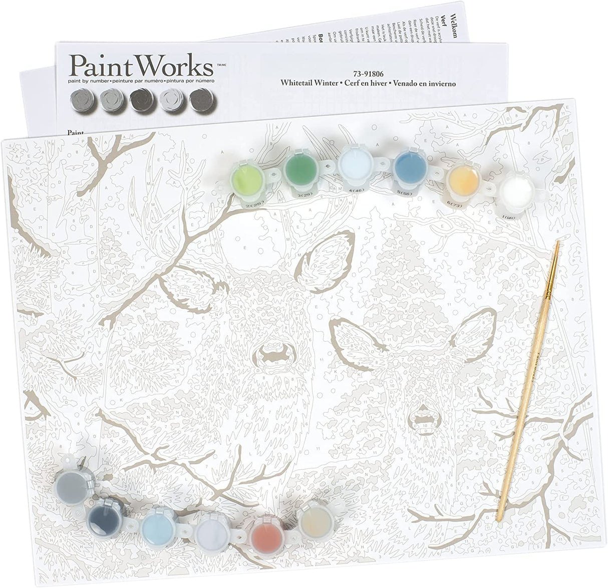 DIMENSIONS PaintWorks Winter Whitetails Acrylic Paint by Number Set for Adults and Kids, Finished Project 14"x 11", Multicolor 11 Piece Dimensions