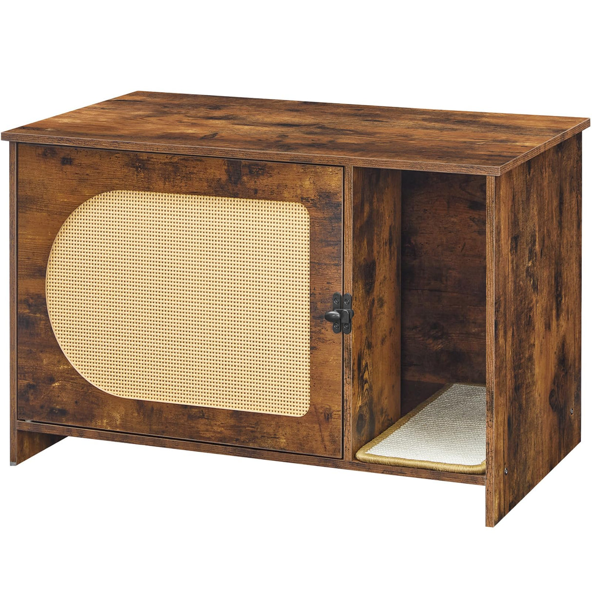HOOBRO Cat Litter Box Enclosure with Rattan Door, Hidden Litter Box Furniture, Litter Box Enclosure with Adhesive Cat Scratching Mat, Coffee Table, 31.4" L x 17.7" W x 18.1" H, Rustic Brown FY18MW01 HOOBRO