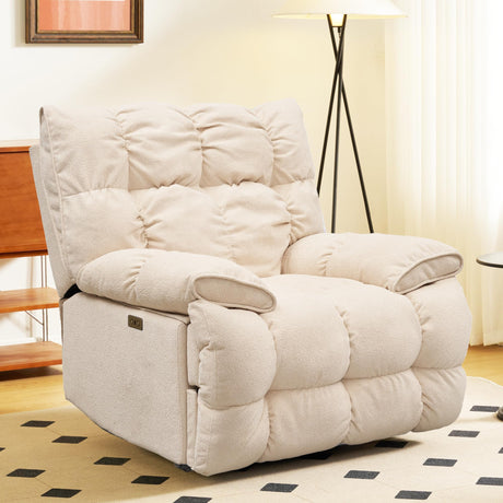 Dozzy Oversized Rocker Recliner Chair,Overstuffed Rocking Chair, Soft Padded Headrest and Armrest, Manual Recliner Extra Large Living Room Chair Up to 350 LBS, Power, White Dozzy
