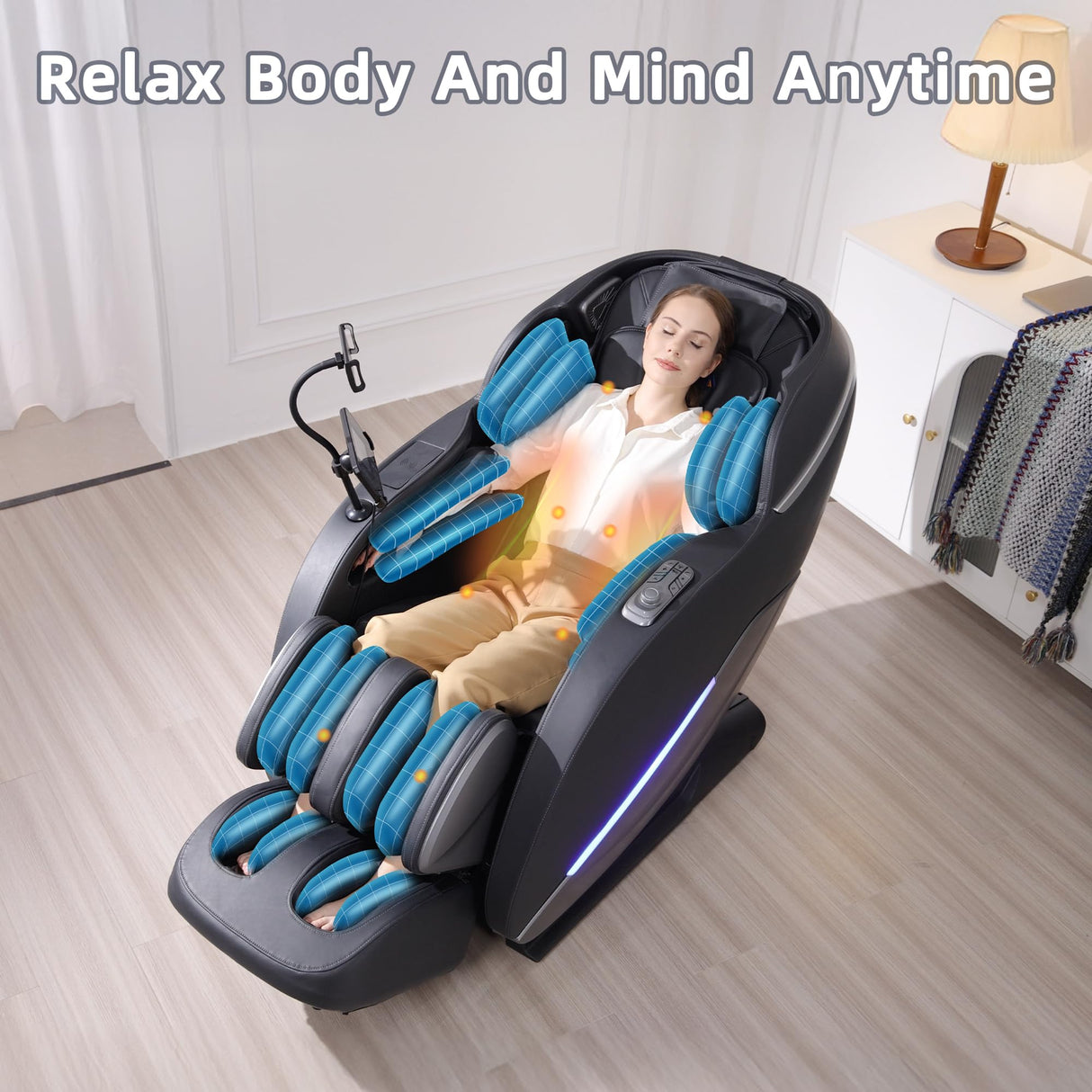 MYTHIA 2026 A303C Massage Chair, Full Body Zero Gravity Recliner with SL Track, Body Scan, 12 Auto Modes, Lumbar Heat, Bluetooth App, Wireless Charge, and Foot Rollers for Home and Office (Black) MYTHIA