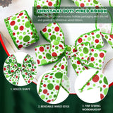 Hanaive 20 Yards Christmas Polka Dot Ribbon Xmas Wired Ribbon Christmas Tree Ribbons Decoration Green Red Polka Dot Printed Christmas Ribbons DIY Decorative for Wreaths Gifts Wrapping (1.5 Inch) Hanaive
