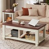 SAVOR LIFE Farmhouse Coffee Tables for Living Room,Square Tea Table with Open Storage Shelf,Large Coffee Table,Rustic Wooden Center Table,White SAVOR LIFE