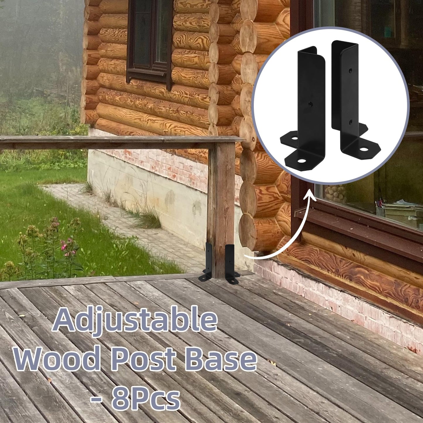 Cskunxia 8Pcs Adjustable Post Base Bracket Fit 1.5x1.5, 2x2, 2x4, 4x4 Post Deck Post Anchor Base Brackets Adjustable Wood Fence Pergola Brackets for Railing Mailbox Deck