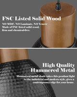 ELYONA Industrial Pendant Light, Solid Wood Hanging Lamp with 7” Hammered Metal Shade, Farmhouse Pendant Light Fixtures for Kitchen Island, Dining Room, Bedroom, Bar, Office, Modern Black, Small ELYONA